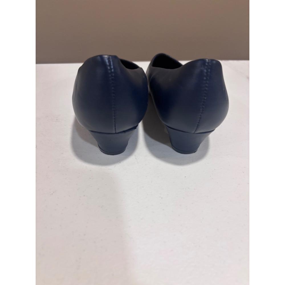 Angel Steps Womens Navy Blue Low Wedge Pump Shoes Round Toe Comfort Size 9W - Picture 4 of 5